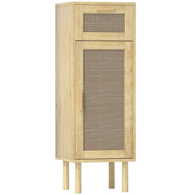 HOMCOM Mueble de baño con almacenamiento mueble de estilo bohemio - cajón y armario estantes ajustables puerta de mimbre