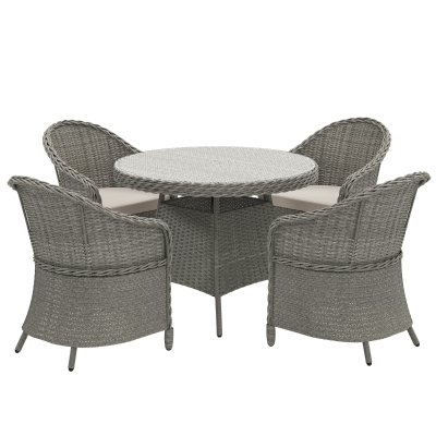 Outsunny 4-Seater Rattan Dining Set with Cushions Grey