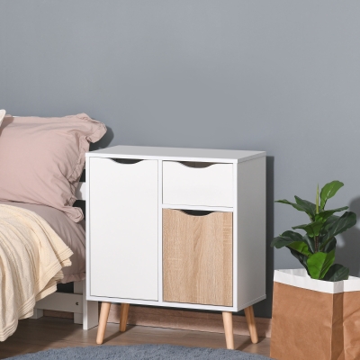 HOMCOM Mueble de Almacenamiento Buffet Diseño escandinavo 2 armarios Cajón Deslizante Madera Blanco Roble Claro