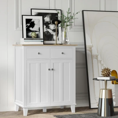 HOMCOM Mueble de Almacenamiento Buffet de Cocina Cómoda para Habitación Sala de Estar Oficina con 2 Puertas 2 cajones 76x48x91 cm