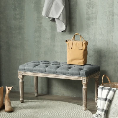 HOMCOM Banco Acolchado Banqueta Banco de Cama con Aspecto de Lino Banqueta de Maquillaje para Pasillo Vestíbulo Dormitorio