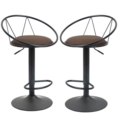 HOMCOM Conjunto de 2 Taburetes de bar Diseño neorretro ajustable giratorio con Reposapiés metal Negro Lino Marrón