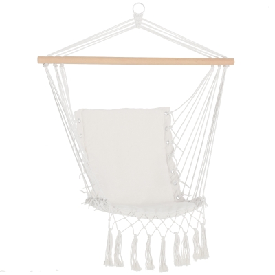 Outsunny Cadeira Suspensa com Borlas Cadeira Rede Suspensa de Algodão Capacidade 120 kg Estilo Moderno para Exterior 90x50 cm Bege