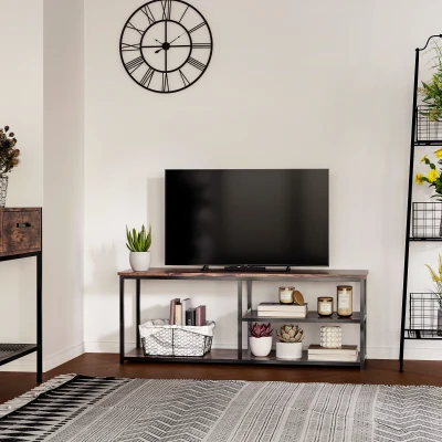HOMCOM Mueble de TV Banco de TV Diseño Industrial Gran Tablero hasta 55 Pulgadas con 2 Estantes para salón dormitorio 120x40x45 cm