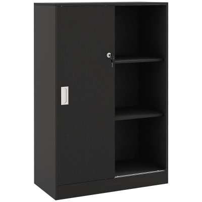 HOMCOM Armario de Oficina 2 Puertas correderas con cerradura 80x40x120 cm 2 estantes Paneles de Partículas Negro