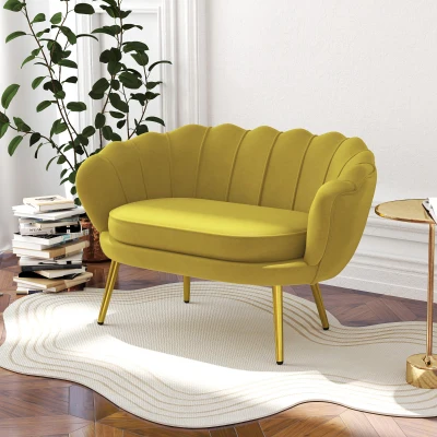 HOMCOM Divano Vintage 2 Posti Industrial Chic Vellutato Giallo