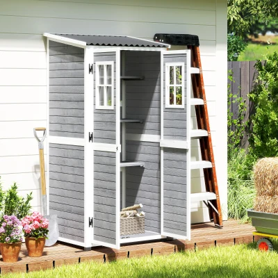 Outsunny Casetta da Giardino in Legno 2 Porte con Blocco Grigio