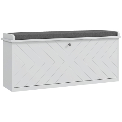 HOMCOM Banco de Zapatos con Cajón Abatible Cojín de Asiento y Estante Ajustable 100x26x44,5 cm Blanco