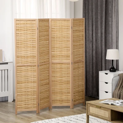 HOMCOM Biombos de madera separador de ambientes divisor plegable 4 paneles de bambú 160x170 cm color natural claro