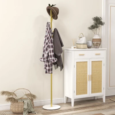 HOMCOM Perchero de Pie con 8 Ganchos Base de Mármol y Acero 32x164 cm Oro