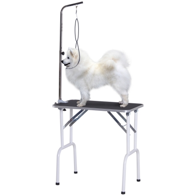 PawHut Tavolo da toelettatura 81cm x 48.5cm x 80cm nero, bianco e argento