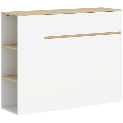 HOMCOM Mueble de Almacenamiento Aparador amplio compartimento de armario 3 estantes cajón 105x30x81,5 cm Blanco/Madera