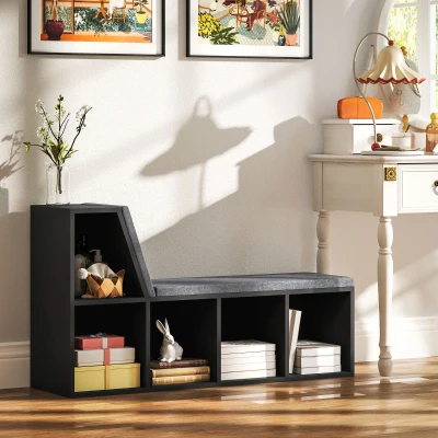 HOMCOM Biblioteca banco 2 en 1 con 5 compartimentos de almacenamiento y 2 cojines 108x30x60 cm Negro Gris