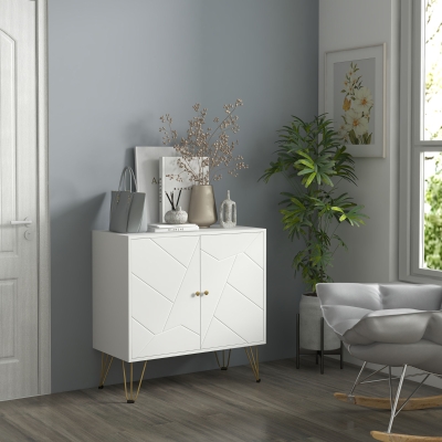 HOMCOM Mueble de Almacenamiento con patas de alfileres 2 puertas y 2 estantes ajustables 80x40x80 cm Blanco dorado