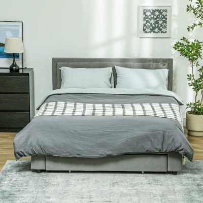 HOMCOM King Size Ottoman Bed Frame with Drawer - Grey