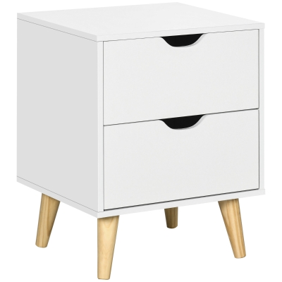 HOMCOM Mesa de Noche Mesa de Noche Estilo Escandinavo 2 Cajones Blanco y Efecto Madera - 40x35x50,5 cm