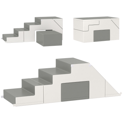 HOMCOM Juego de Escalada y Deslizamiento para Niños, fomenta la Motricidad, Cuero Artificial, Espuma EPE, 86x49x47 cm, Gris