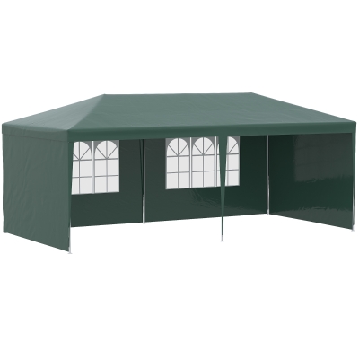 Outsunny Tenda para Festas com 4 Paredes Laterais 2 Janelas e Estrutura de Aço 585x295x255 cm Verde