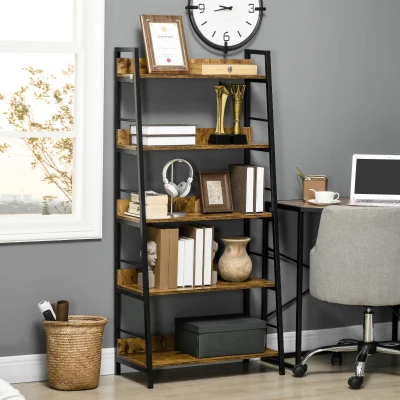 HOMCOM Estantería biblioteca estilo industrial inclinada 5 niveles 70x35x150 cm