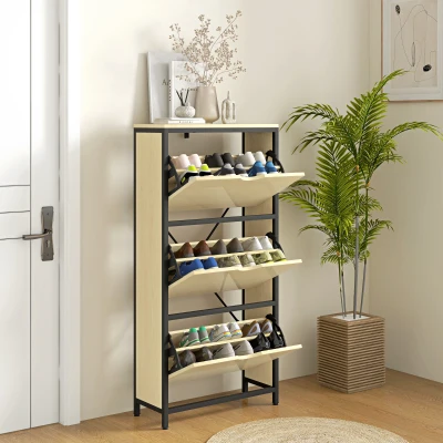 HOMCOM Scarpiera Slim 3 Cassetti per 18 Paia di Scarpe Rovere