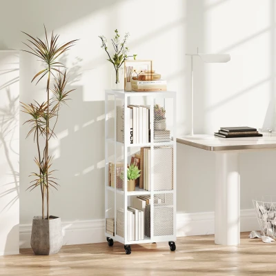HOMCOM Libreria Moderna a 3 Ripiani in Metallo con Ruote Bianco