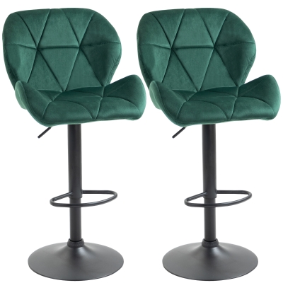 HOMCOM Conjunto de 2 Taburetes de bar Altura Ajustable con Base de Metal y Asiento de Terciopelo Taburetes con Respaldo y Reposapiés