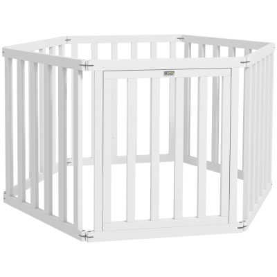 PawHut Parque para Cães com 6 Painéis Parque para Animais de Estimação Dobrável com Pés Antiderrapantes e Modular 120x107x70 cm Branco