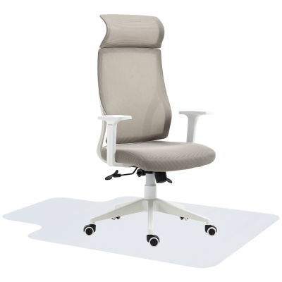 Vinsetto Conjunto de Cadeira de Escritório Reclinável com Rodas e Altura Ajustável 64x61x120,9-128,9 cm e Tapete Protetor Cinza e Transparente