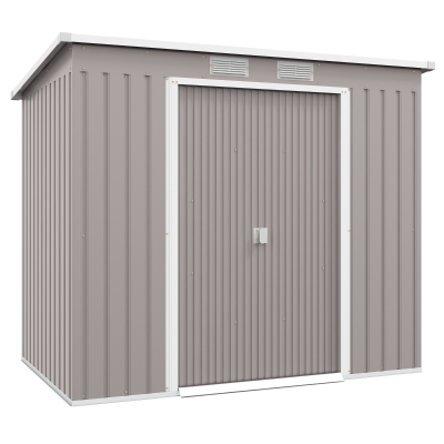 Outsunny Abrigo de Jardim 213x130x172 cm Abrigo de Exterior de Aço Galvanizado com Porta Corredeira para Armazenamento Cinza Claro