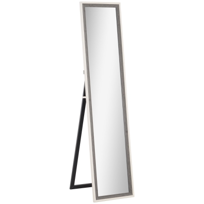 HOMCOM Espelho de Pé 37x157 cm Espelho de Corpo Inteiro com Estrutura de MDF e Suporte Branco e Cinza