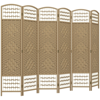HOMCOM Biombo de 6 Painéis Separador de Ambientes 240x170 cm Divisor de Habitação Dobrável de Corda de Papel Madeira