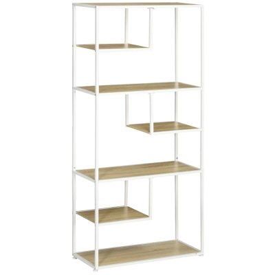 HOMCOM Estante de Armazenamento para Livros com Estrutura de Aço para Escritório Sala de Estar Estúdio 83x34x180cm Carvalho e Branco