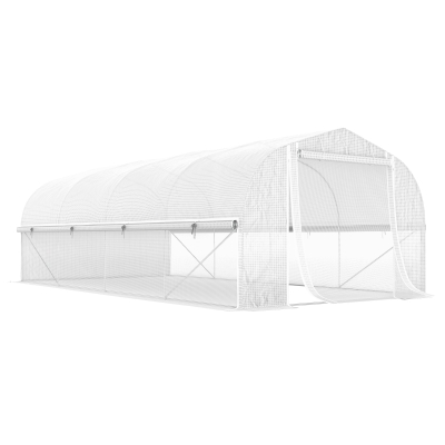 Outsunny Estufa tipo Túnel 6x3x2 m com 8 Janelas Cobertura de PE Anti UV e Porta Enrolável e Paredes Laterais Branco