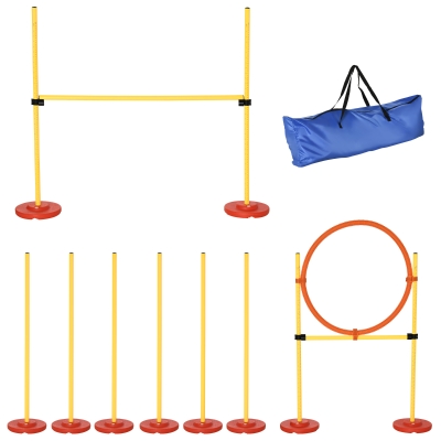 PawHut Treino de Agilidade para Cães de 3 Peças Kit Agility com Obstáculos de Salto Aro Poste com Altura Ajustável  Amarelo