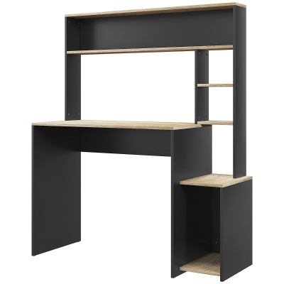 HOMCOM Secretária para Computador com Prateleira de 3 Níveis Mesa de Estudo com Suporte para CPU 114x45x138 cm Cinza e Natural