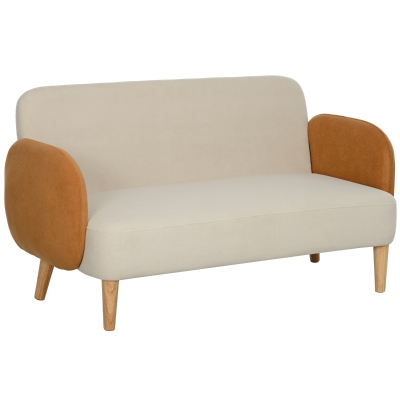 HOMCOM Sofá de 2 Lugares Estofado em Veludo Sofá de Sala de Estar com Apoio para os Braços e Pés de Madeira Sofá Pequeno 130x74x76 cm Bege e Ocre