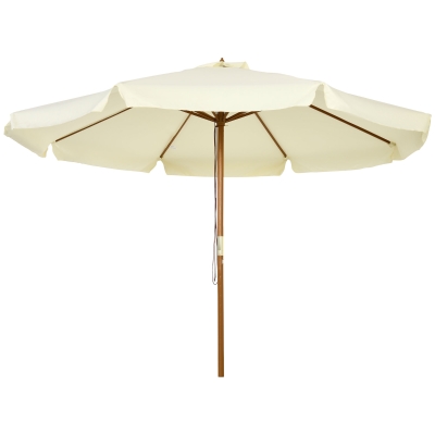 Outsunny Chapéu de Sol de Jardim Ø325x250 cm Chapéu de Sol de Madeira com Sistema de Polea Teto com Ventilação e 8 Hastes Creme