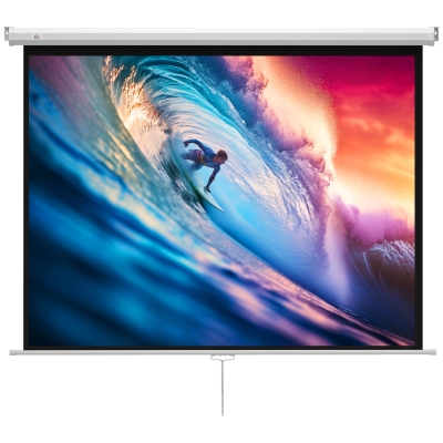 HOMCOM Tela de Projeção de 84 Polegadas Tela de Projetor Manual Formato 4:3 4K  Montagem na Parede ou Teto 181x8x138 cm Branco