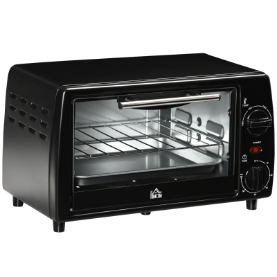 HOMCOM Mini Forno Elétrico 10 Litros 750W com Temperatura até 230°C Temporizador 60 Minutos Bandeja e Grade 36,5x26x22cm Preto