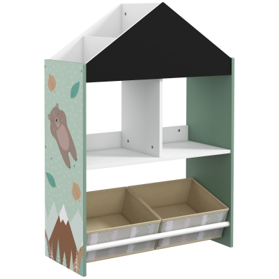 ZONEKIZ Estante para Brinquedos Organizador Infantil com Prateleiras Abertas e 2 Caixas de Tecido não Tecido Amovíveis 62,4x26,5x90 cm Verde