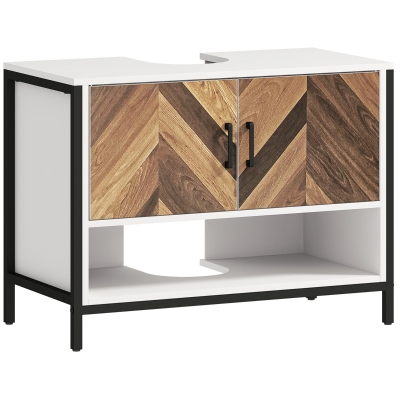 HOMCOM Móvel para Lavatório Pousar Móvel Casa de Banho com 2 Portas e Compartimento Aberto para Lavatório com ou sem Pedestral 80x40x60 cm Branco e Madeira