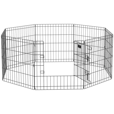 PawHut Parque para Cães 8 Painéis 61x61cm Dobráveis Gaiola Metálica para Animais de Estimação com Porta e Dupla Fechadura Preto