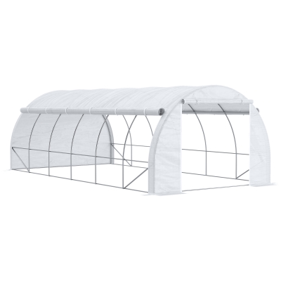 Outsunny Estufa Tipo Túnel de Jardim 6x3x2m com Porta Enrolável 12 Janelas Cobertura de PE 140g/m² e Metal Galvanizado para Cultivos de Plantas Verduras Branco