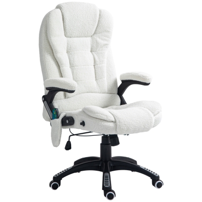Vinsetto Cadeira de Massagem com 6 Pontos Reclinável até 130° com Função de Aquecimento Tecido em Borrego 67x74x107-116 cm Branco