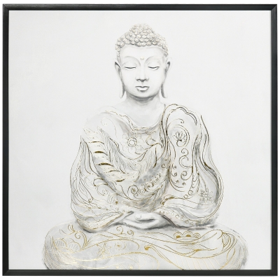 HOMCOM Pintura em Lona de Buda 83x83cm com Textura Dourada Impressão Artistica Quadro de Parede para Decoração Multicor