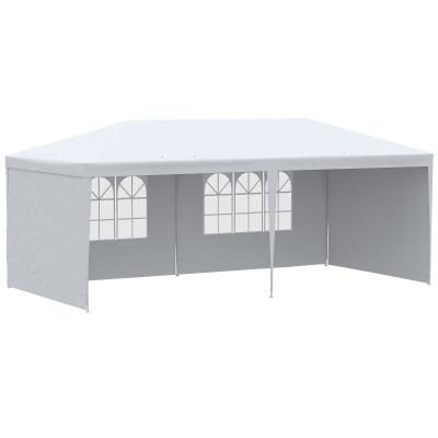 Outsunny Tenda para Festas com 4 Paredes Laterais 2 Janelas e Estrutura de Aço 585x295x255 cm Branco
