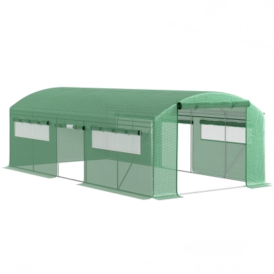 Outsunny Estufa tipo Túnel 6x3x2 m Estufa de Exterior com 4 Janelas de Malha Cobertura de PE Anti UV e 3 Portas Enroláveis Verde
