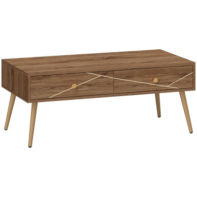 HOMCOM Mesa de Centro Mesa Auxiliar para Sala de Estar com 2 Gavetas e Pés de Aço para Dormitório Sala de Estar 100x50x41 cm Marrom