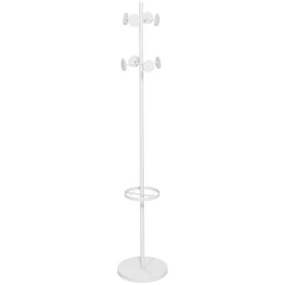 HOMCOM Cabide de Pé com Suporte para Guarda Chuvas Cabide de Pé para Roupas de Metal com 12 Ganchos Ø34x177 cm Branco