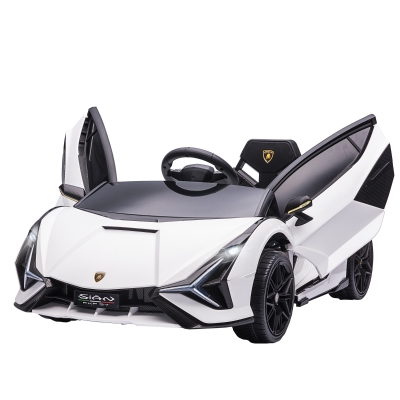 HOMCOM Carro Elétrico Lamborghini SIAN 12V com Controle Remoto Abertura da Porta Música MP3 USB e Faróis 108x62x40 cm Branco